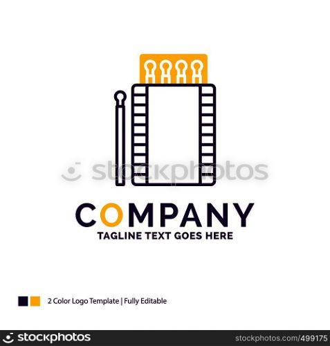 Company Name Logo Design For matches, camping, fire, bonfire, box. Purple and yellow Brand Name Design with place for Tagline. Creative Logo template for Small and Large Business.