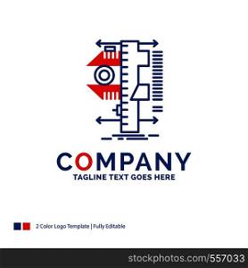 Company Name Logo Design For measure, caliper, calipers, physics, measurement. Blue and red Brand Name Design with place for Tagline. Abstract Creative Logo template for Small and Large Business.