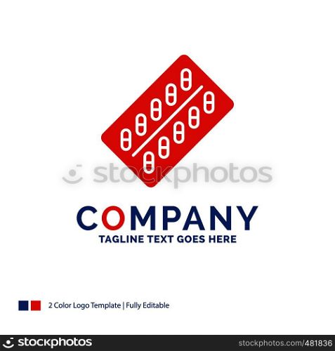 Company Name Logo Design For medicine, Pill, drugs, tablet, packet. Blue and red Brand Name Design with place for Tagline. Abstract Creative Logo template for Small and Large Business.
