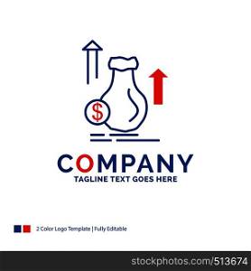 Company Name Logo Design For money, bag, dollar, growth, stock. Blue and red Brand Name Design with place for Tagline. Abstract Creative Logo template for Small and Large Business.