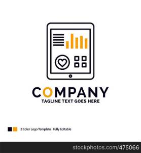 Company Name Logo Design For monitoring, health, heart, pulse, Patient Report. Purple and yellow Brand Name Design with place for Tagline. Creative Logo template for Small and Large Business.