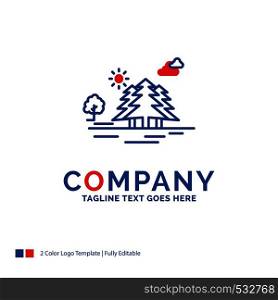 Company Name Logo Design For , Mountain, hill, landscape, nature, clouds. Blue and red Brand Name Design with place for Tagline. Abstract Creative Logo template for Small and Large Business.
