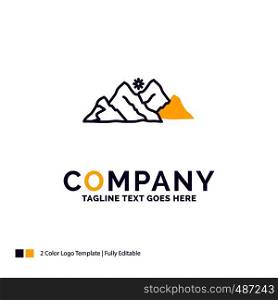 Company Name Logo Design For mountain, landscape, hill, nature, scene. Purple and yellow Brand Name Design with place for Tagline. Creative Logo template for Small and Large Business.