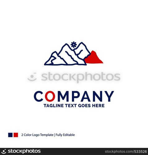 Company Name Logo Design For mountain, landscape, hill, nature, scene. Blue and red Brand Name Design with place for Tagline. Abstract Creative Logo template for Small and Large Business.