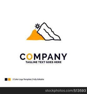 Company Name Logo Design For mountain, landscape, hill, nature, sun. Purple and yellow Brand Name Design with place for Tagline. Creative Logo template for Small and Large Business.