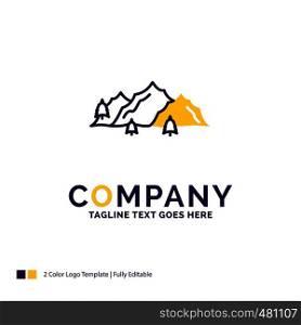 Company Name Logo Design For mountain, landscape, hill, nature, tree. Purple and yellow Brand Name Design with place for Tagline. Creative Logo template for Small and Large Business.