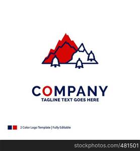 Company Name Logo Design For mountain, landscape, hill, nature, tree. Blue and red Brand Name Design with place for Tagline. Abstract Creative Logo template for Small and Large Business.