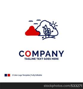 Company Name Logo Design For mountain, landscape, hill, nature, tree. Blue and red Brand Name Design with place for Tagline. Abstract Creative Logo template for Small and Large Business.