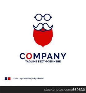 Company Name Logo Design For moustache, Hipster, movember, beared, men. Blue and red Brand Name Design with place for Tagline. Abstract Creative Logo template for Small and Large Business.