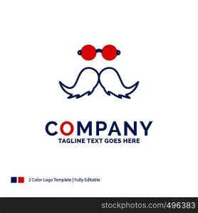 Company Name Logo Design For moustache, Hipster, movember, male, men. Blue and red Brand Name Design with place for Tagline. Abstract Creative Logo template for Small and Large Business.
