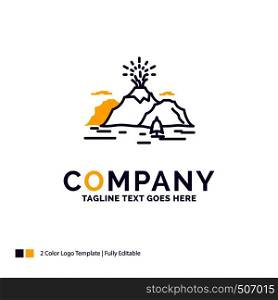 Company Name Logo Design For Nature, hill, landscape, mountain, blast. Purple and yellow Brand Name Design with place for Tagline. Creative Logo template for Small and Large Business.