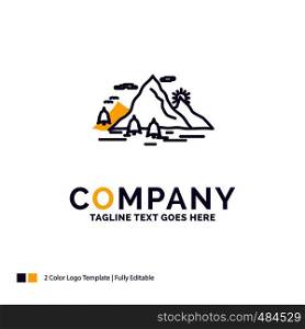 Company Name Logo Design For Nature, hill, landscape, mountain, scene. Purple and yellow Brand Name Design with place for Tagline. Creative Logo template for Small and Large Business.