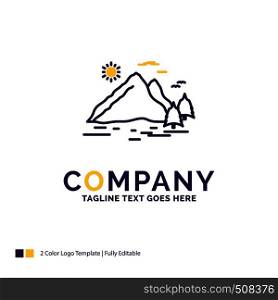 Company Name Logo Design For Nature, hill, landscape, mountain, sun. Purple and yellow Brand Name Design with place for Tagline. Creative Logo template for Small and Large Business.