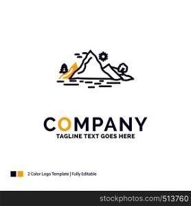 Company Name Logo Design For Nature, hill, landscape, mountain, tree. Purple and yellow Brand Name Design with place for Tagline. Creative Logo template for Small and Large Business.