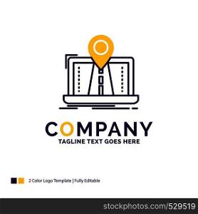 Company Name Logo Design For Navigation, Map, System, GPS, Route. Purple and yellow Brand Name Design with place for Tagline. Creative Logo template for Small and Large Business.