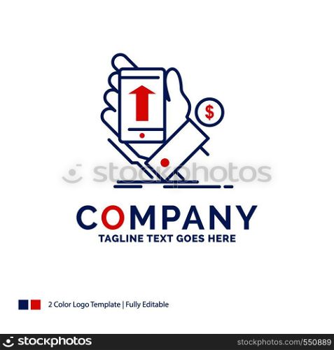 Company Name Logo Design For phone, hand, Shopping, smartphone, Currency. Blue and red Brand Name Design with place for Tagline. Abstract Creative Logo template for Small and Large Business.