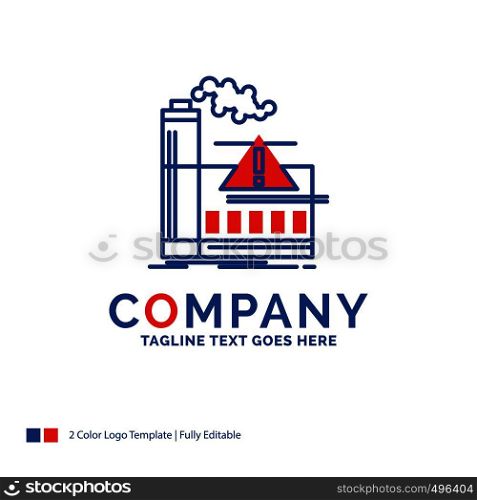 Company Name Logo Design For pollution, Factory, Air, Alert, industry. Blue and red Brand Name Design with place for Tagline. Abstract Creative Logo template for Small and Large Business.