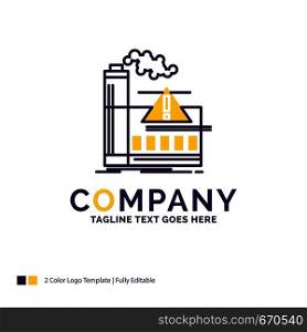 Company Name Logo Design For pollution, Factory, Air, Alert, industry. Purple and yellow Brand Name Design with place for Tagline. Creative Logo template for Small and Large Business.