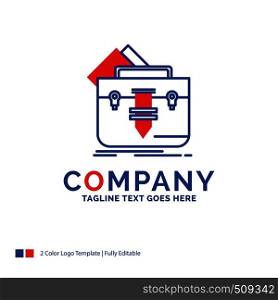 Company Name Logo Design For portfolio, Bag, file, folder, briefcase. Blue and red Brand Name Design with place for Tagline. Abstract Creative Logo template for Small and Large Business.