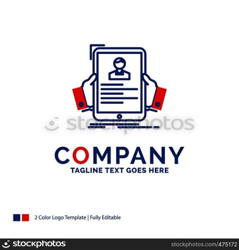 Company Name Logo Design For resume, employee, hiring, hr, profile. Blue and red Brand Name Design with place for Tagline. Abstract Creative Logo template for Small and Large Business.