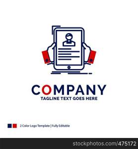 Company Name Logo Design For resume, employee, hiring, hr, profile. Blue and red Brand Name Design with place for Tagline. Abstract Creative Logo template for Small and Large Business.