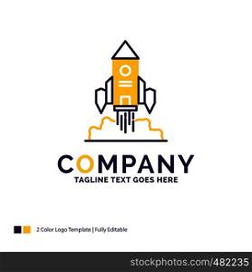 Company Name Logo Design For Rocket, spaceship, startup, launch, Game. Purple and yellow Brand Name Design with place for Tagline. Creative Logo template for Small and Large Business.