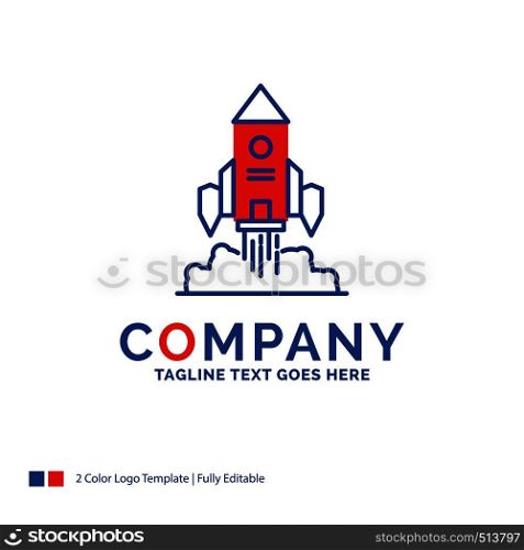 Company Name Logo Design For Rocket, spaceship, startup, launch, Game. Blue and red Brand Name Design with place for Tagline. Abstract Creative Logo template for Small and Large Business.