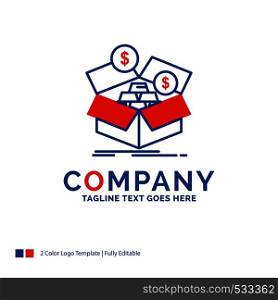 Company Name Logo Design For savings, box, budget, money, growth. Blue and red Brand Name Design with place for Tagline. Abstract Creative Logo template for Small and Large Business.