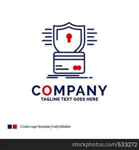 Company Name Logo Design For security, credit card, card, hacking, hack. Blue and red Brand Name Design with place for Tagline. Abstract Creative Logo template for Small and Large Business.