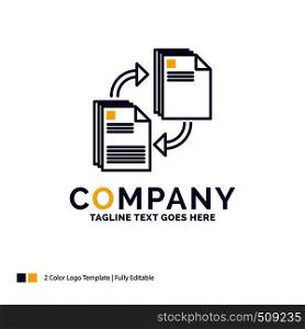 Company Name Logo Design For sharing, share, file, document, copying. Purple and yellow Brand Name Design with place for Tagline. Creative Logo template for Small and Large Business.