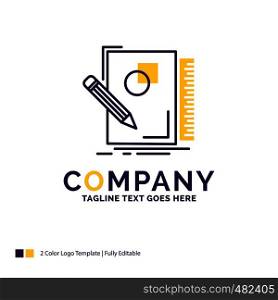 Company Name Logo Design For sketch, sketching, design, draw, geometry. Purple and yellow Brand Name Design with place for Tagline. Creative Logo template for Small and Large Business.