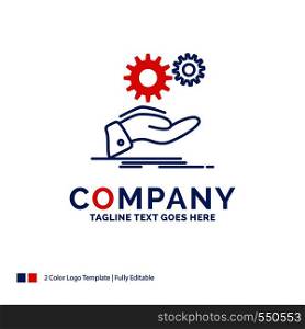 Company Name Logo Design For solution, hand, idea, gear, services. Blue and red Brand Name Design with place for Tagline. Abstract Creative Logo template for Small and Large Business.