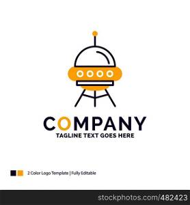Company Name Logo Design For space ship, space, ship, rocket, alien. Purple and yellow Brand Name Design with place for Tagline. Creative Logo template for Small and Large Business.