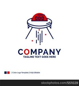 Company Name Logo Design For space ship, space, ship, rocket, alien. Blue and red Brand Name Design with place for Tagline. Abstract Creative Logo template for Small and Large Business.