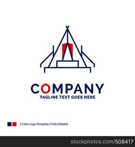 Company Name Logo Design For tent, camping, camp, campsite, outdoor. Blue and red Brand Name Design with place for Tagline. Abstract Creative Logo template for Small and Large Business.