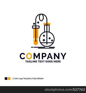 Company Name Logo Design For Testing, Chemistry, flask, lab, science. Purple and yellow Brand Name Design with place for Tagline. Creative Logo template for Small and Large Business.