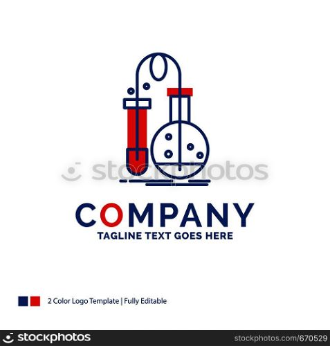 Company Name Logo Design For Testing, Chemistry, flask, lab, science. Blue and red Brand Name Design with place for Tagline. Abstract Creative Logo template for Small and Large Business.