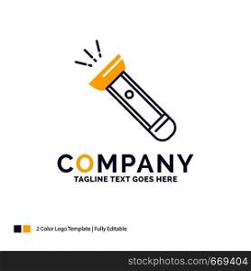 Company Name Logo Design For torch, light, flash, camping, hiking. Purple and yellow Brand Name Design with place for Tagline. Creative Logo template for Small and Large Business.