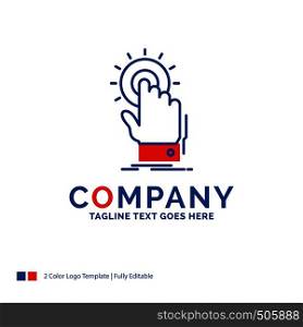 Company Name Logo Design For touch, click, hand, on, start. Blue and red Brand Name Design with place for Tagline. Abstract Creative Logo template for Small and Large Business.