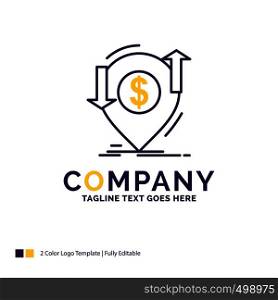 Company Name Logo Design For transaction, financial, money, finance, transfer. Purple and yellow Brand Name Design with place for Tagline. Creative Logo template for Small and Large Business.