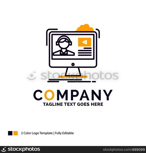 Company Name Logo Design For tutorials, video, media, online, education. Purple and yellow Brand Name Design with place for Tagline. Creative Logo template for Small and Large Business.