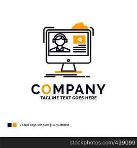 Company Name Logo Design For tutorials, video, media, online, education. Purple and yellow Brand Name Design with place for Tagline. Creative Logo template for Small and Large Business.