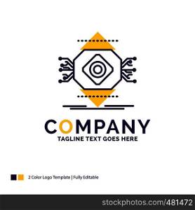 Company Name Logo Design For ubicomp, Computing, Ubiquitous, Computer, Concept. Purple and yellow Brand Name Design with place for Tagline. Creative Logo template for Small and Large Business.