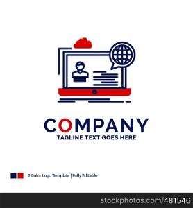 Company Name Logo Design For webinar, forum, online, seminar, website. Blue and red Brand Name Design with place for Tagline. Abstract Creative Logo template for Small and Large Business.