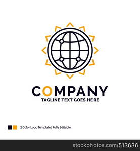 Company Name Logo Design For World, globe, SEO, business, optimization. Purple and yellow Brand Name Design with place for Tagline. Creative Logo template for Small and Large Business.