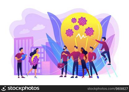 Company newcomers, personnel, staff. New team members, adaptation of new employees, first days in company, new employees training concept. Bright vibrant violet vector isolated illustration. New team members concept vector illustration