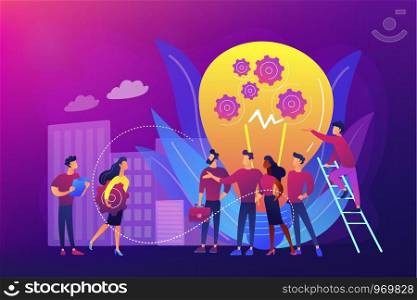 Company newcomers, personnel, staff. New team members, adaptation of new employees, first days in company, new employees training concept. Bright vibrant violet vector isolated illustration. New team members concept vector illustration