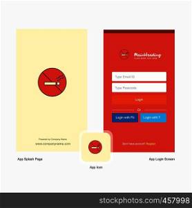 Company No smoking Splash Screen and Login Page design with Logo template. Mobile Online Business Template