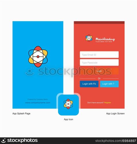 Company Nuclear Splash Screen and Login Page design with Logo template. Mobile Online Business Template