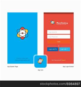 Company Nuclear Splash Screen and Login Page design with Logo template. Mobile Online Business Template